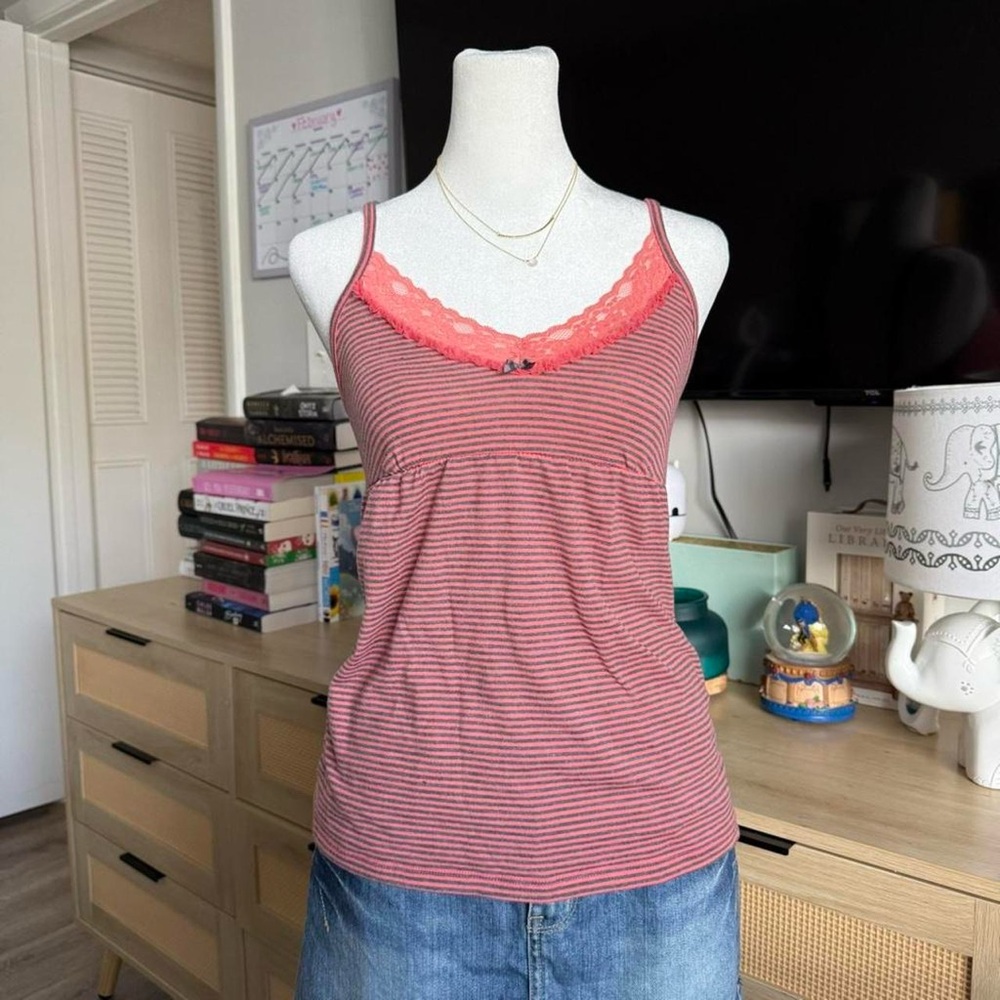 vtg xhilaration pink striped babydoll cami